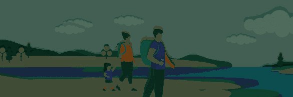 Illustration of a family walking by a river