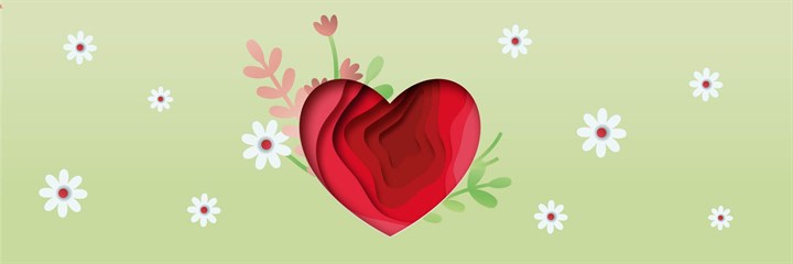 Illustration of a heart on a background of flowers
