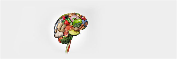 Composite of human brain made of fruit and vegetables