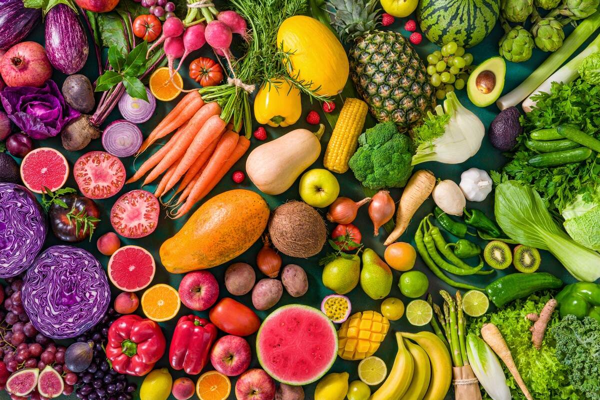 Colourful array of fruits and vegetables