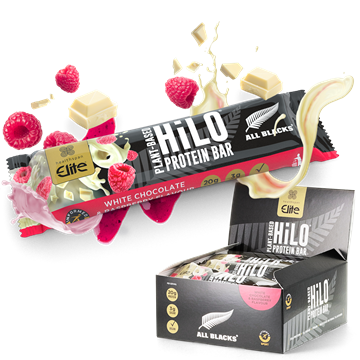 Elite All Blacks Plant−Based HiLo® Protein Bar − White Chocolate Raspberry Flavour