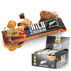 Elite All Blacks Plant−Based HiLo® Protein Bar − Chocolate and Salted Caramel Flavour